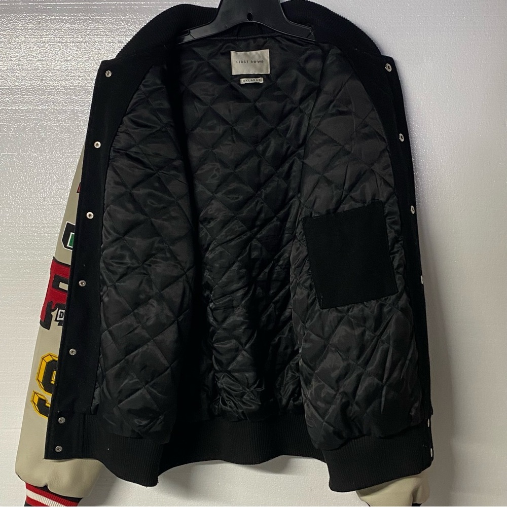 First Row Varsity Jacket Men XXL Blue Wool Patchwork Leather Sleeve Embroidered - Picture 6 of 12